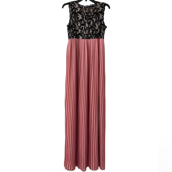 *NWT* PinkBlush Maternity Lace Top Pleated Chiffon Maxi Dress Black & Blush/Pink - Picture 6 of 13